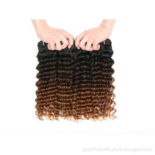 9a 100g SPARK Ombre Brazilian Remy Human Hair Weaving Bundle for Women Weave Hair Extension Black Brown Deep Curly Wave 1b/4/30